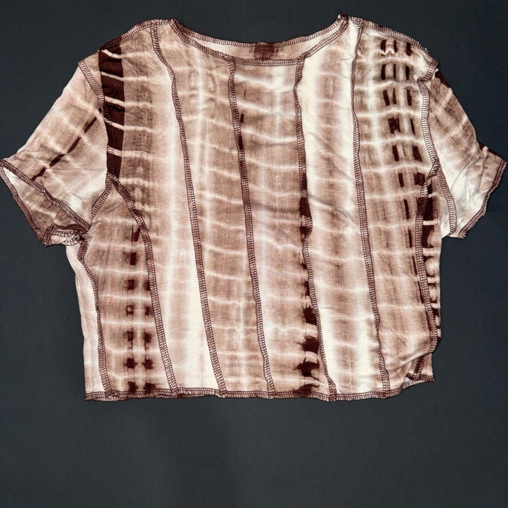 SHEIN Brown and Cream Tie-Dye Short Sleeve Top